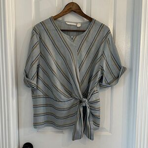 BECASA Made in Italy Striped 100% Linen Wrap Blouse